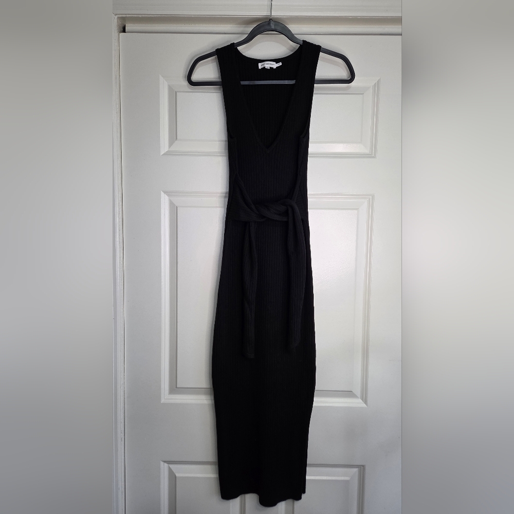 Good American Black Ribbed Knit Midi Dress with Ties - Size 2 (Medium) - Picture 2 of 8